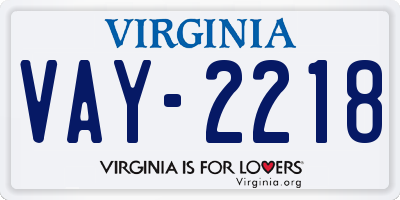 VA license plate VAY2218