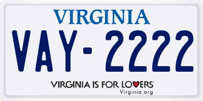 VA license plate VAY2222