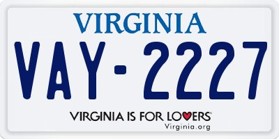 VA license plate VAY2227