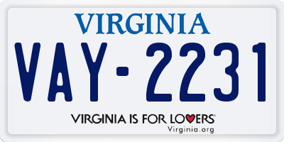 VA license plate VAY2231