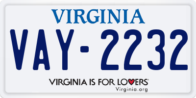 VA license plate VAY2232