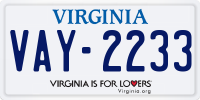 VA license plate VAY2233