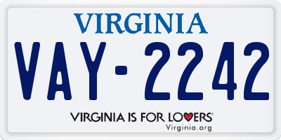 VA license plate VAY2242