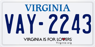 VA license plate VAY2243