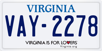 VA license plate VAY2278