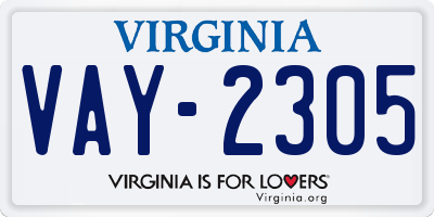 VA license plate VAY2305