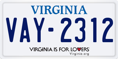 VA license plate VAY2312