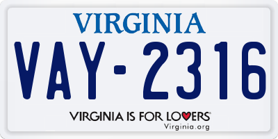 VA license plate VAY2316