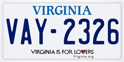 VA license plate VAY2326