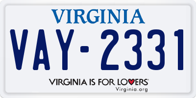VA license plate VAY2331
