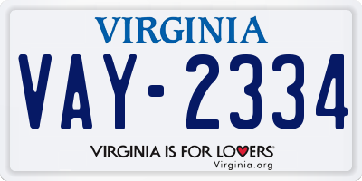 VA license plate VAY2334