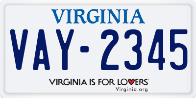 VA license plate VAY2345