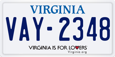 VA license plate VAY2348