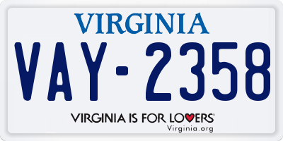 VA license plate VAY2358