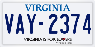 VA license plate VAY2374