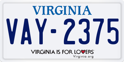 VA license plate VAY2375