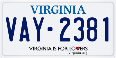 VA license plate VAY2381