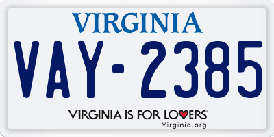 VA license plate VAY2385