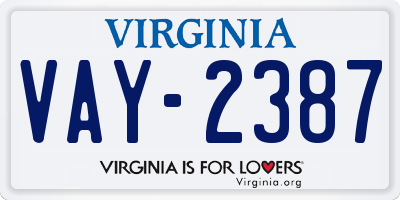 VA license plate VAY2387