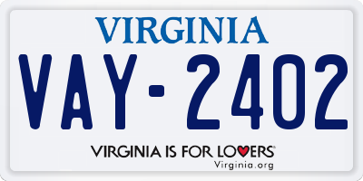 VA license plate VAY2402