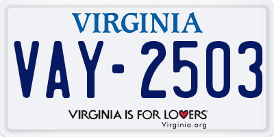 VA license plate VAY2503