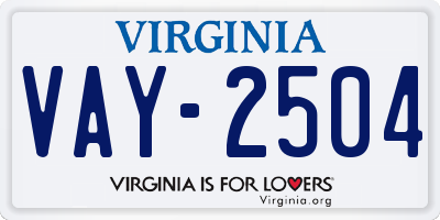 VA license plate VAY2504