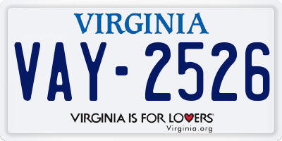 VA license plate VAY2526