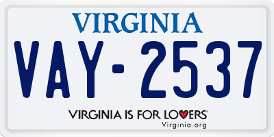 VA license plate VAY2537