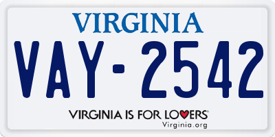 VA license plate VAY2542