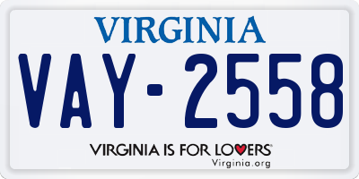 VA license plate VAY2558