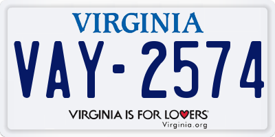 VA license plate VAY2574