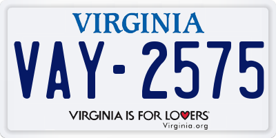 VA license plate VAY2575