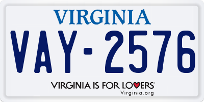 VA license plate VAY2576