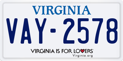 VA license plate VAY2578