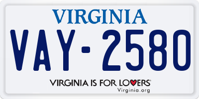 VA license plate VAY2580