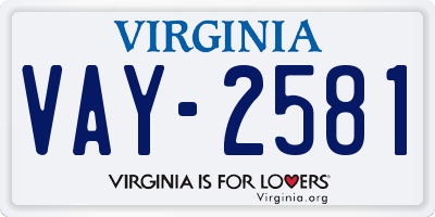 VA license plate VAY2581