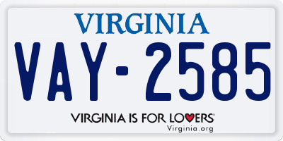 VA license plate VAY2585