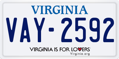 VA license plate VAY2592