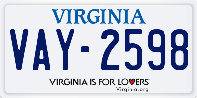 VA license plate VAY2598