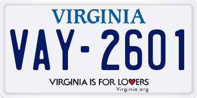 VA license plate VAY2601