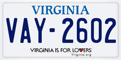 VA license plate VAY2602