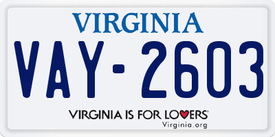 VA license plate VAY2603