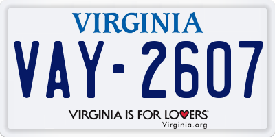 VA license plate VAY2607