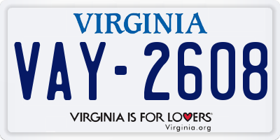 VA license plate VAY2608