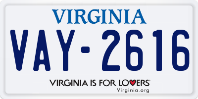 VA license plate VAY2616