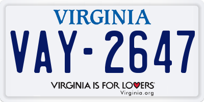 VA license plate VAY2647