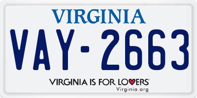 VA license plate VAY2663