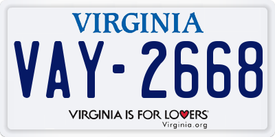 VA license plate VAY2668