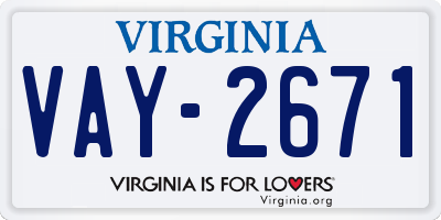 VA license plate VAY2671