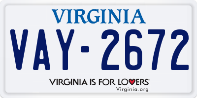 VA license plate VAY2672
